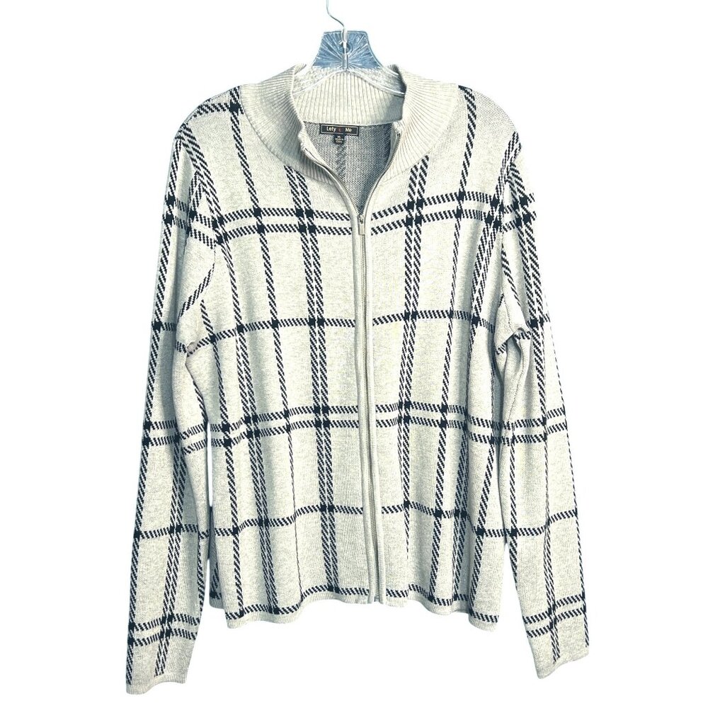 Lety & Me Womens XL Full-Zip Plaid Cardigan Sweater